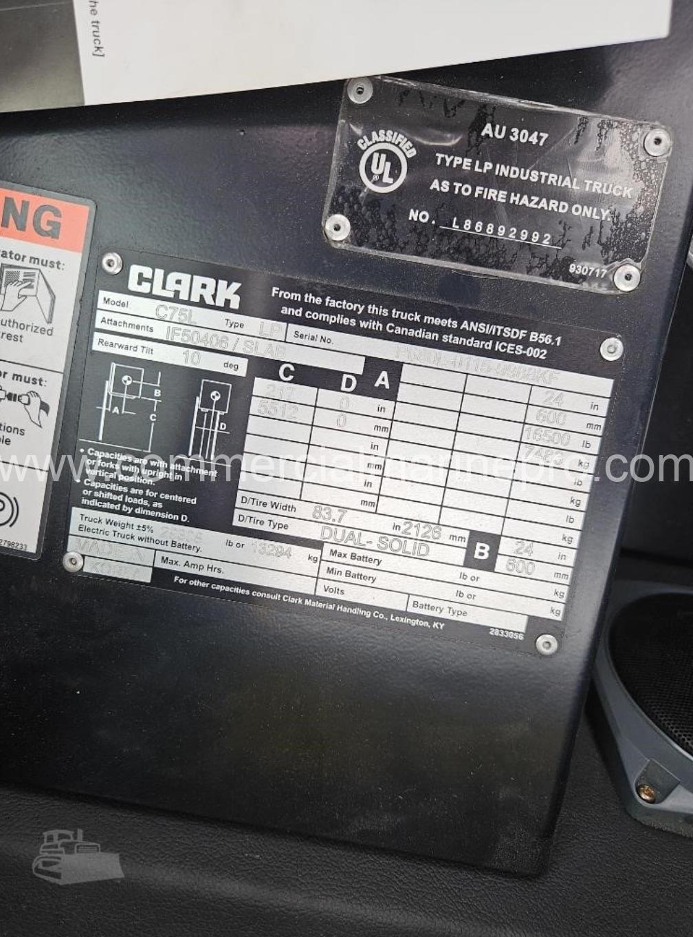 2020 Clark C75L 73 Hrs, 16500 LBS - Image 2