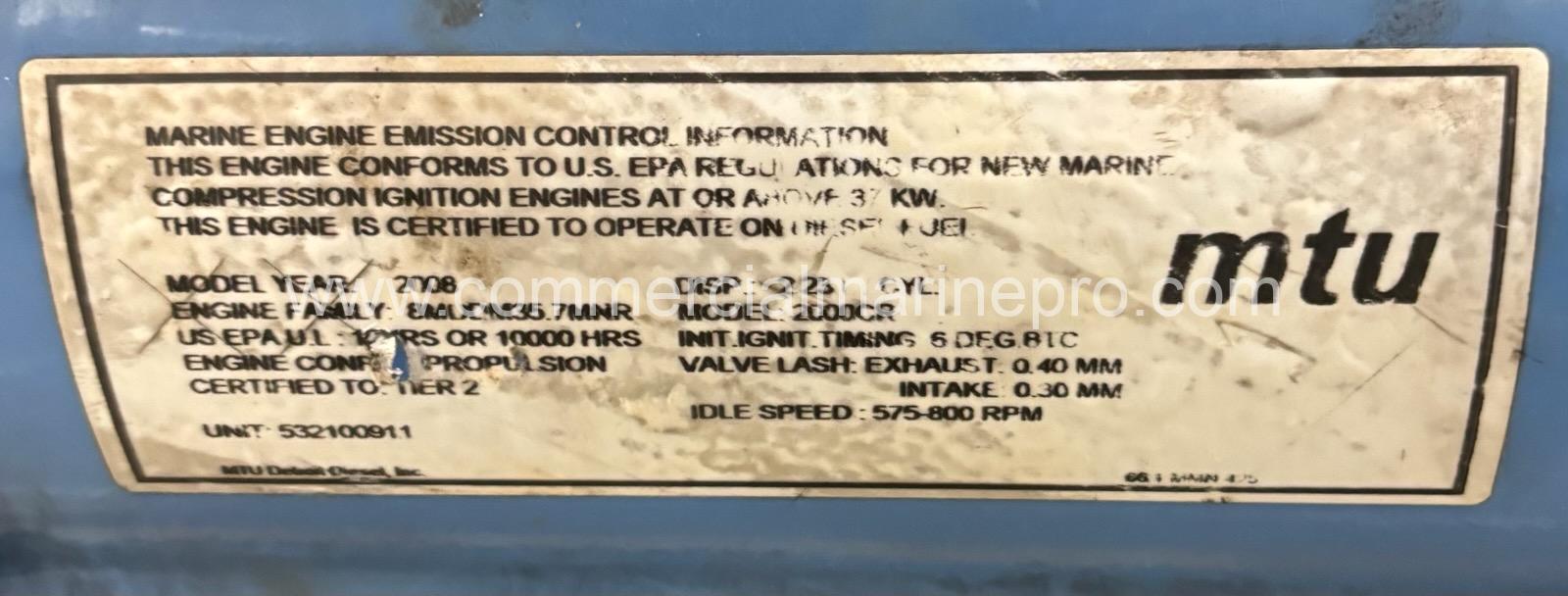 Pair MTU 10v2000 M92 Common Rail Marine Propulsion Engines