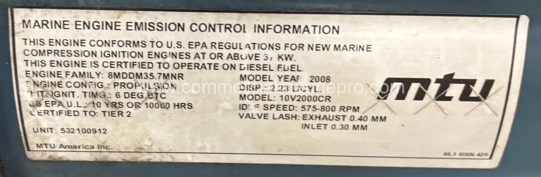 Pair MTU 10v2000 M92 Common Rail Marine Propulsion Engines