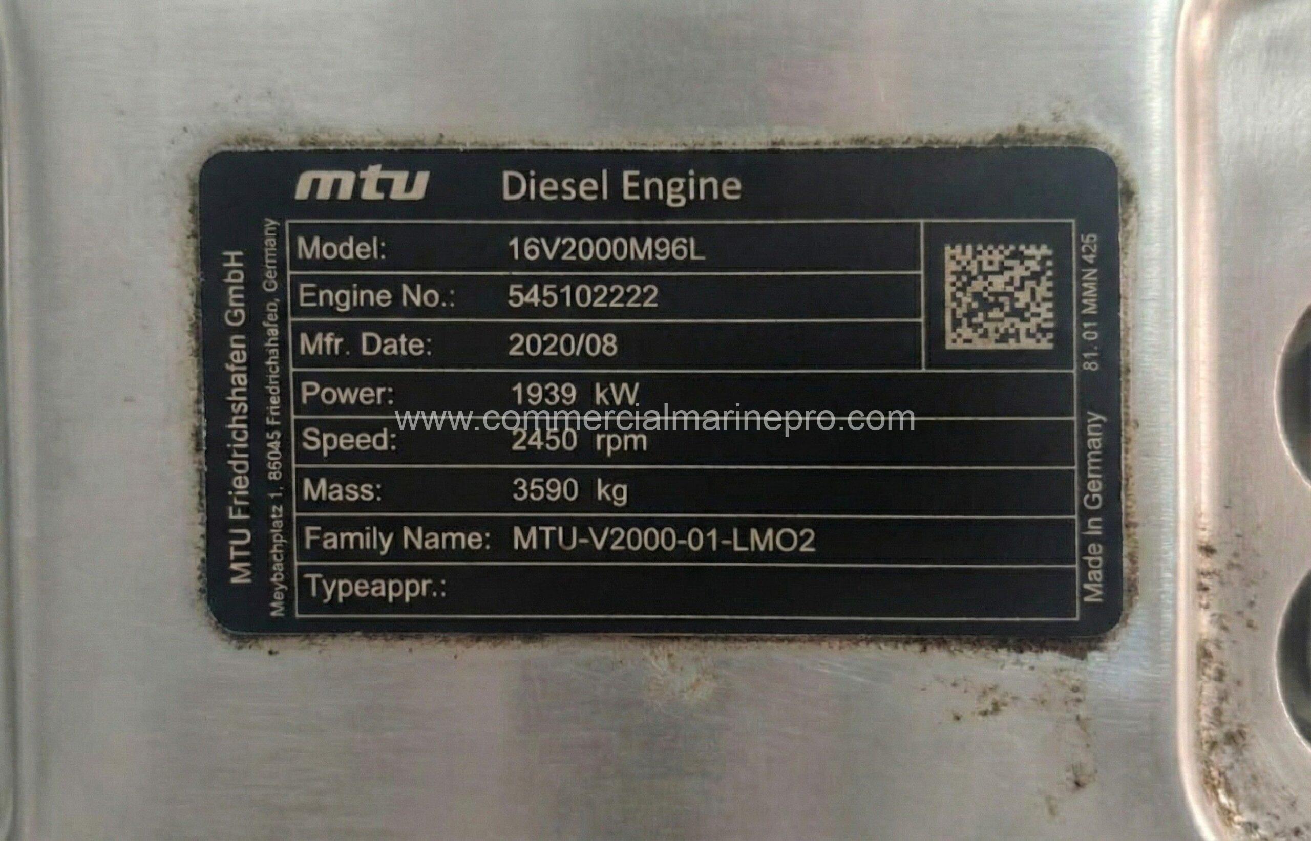 (2) MTU 16V2000 M96L Marine Engine w/ Gearbox - Image 4