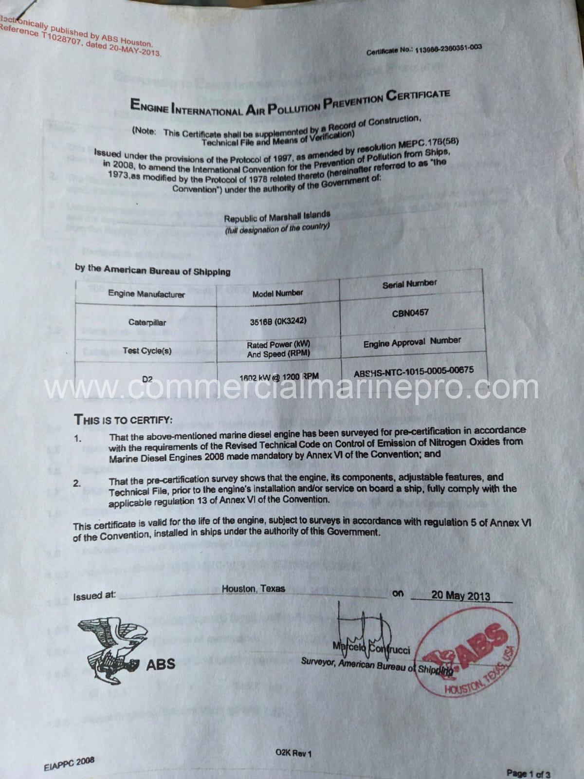 Multiple CAT 3516 HD Marine Genset Engines - ABS