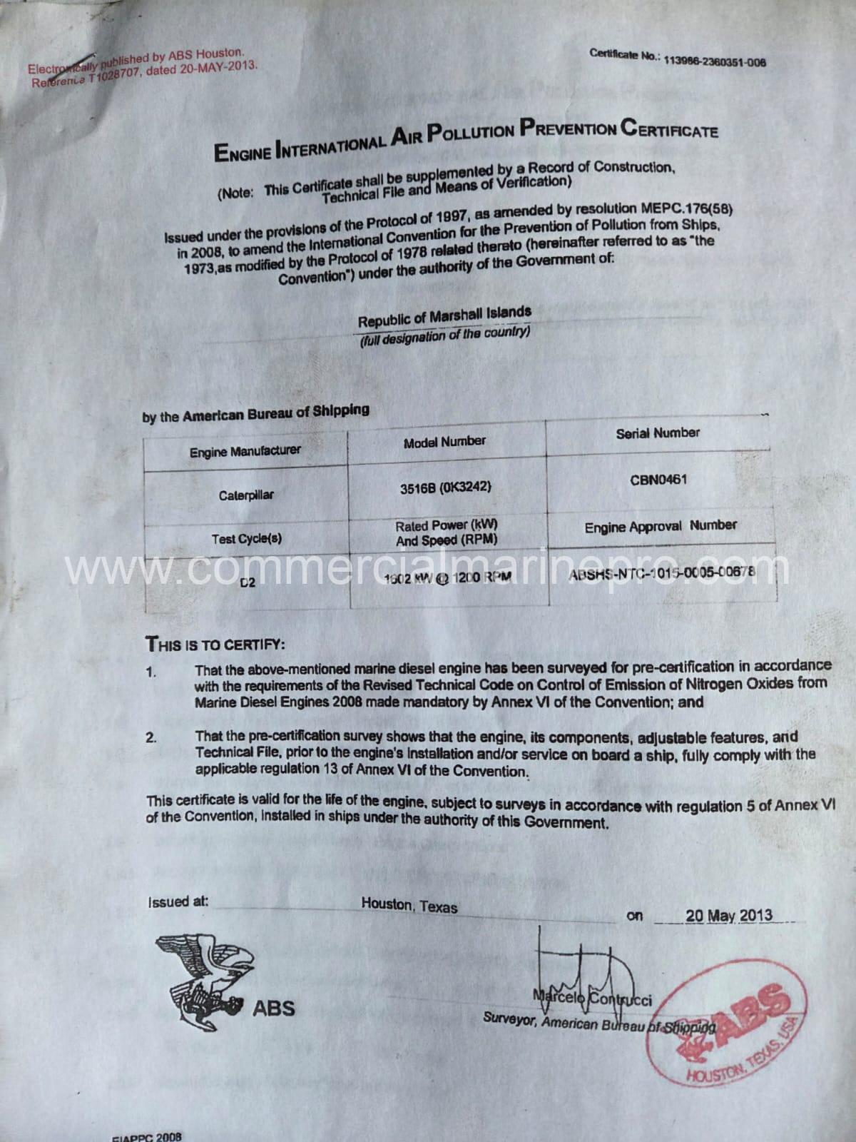 Multiple CAT 3516 HD Marine Genset Engines - ABS