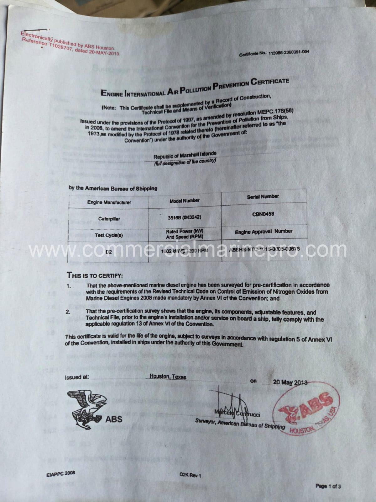 Multiple CAT 3516 HD Marine Genset Engines - ABS